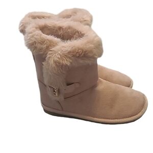 Place sz 3 girls pink suede fur boots